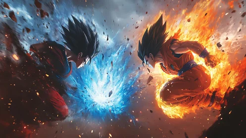 Dual-energy anime warriors collide in explosive elemental clash