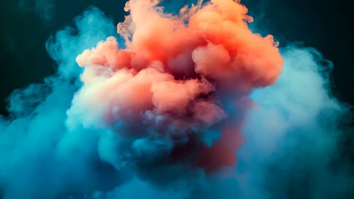 Bicolor volumetric smoke cloud with cyan and coral gradients.