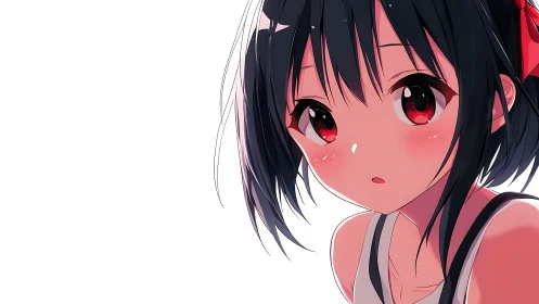 Soft red eyes quietly steal the scene in crisp anime light