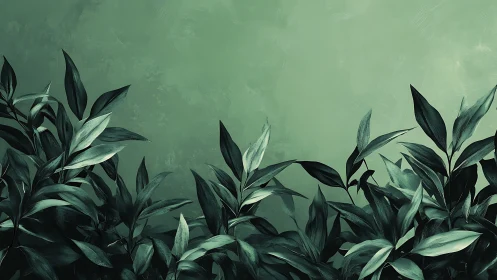 Monochrome botanical foliage array against textured gradient field.
