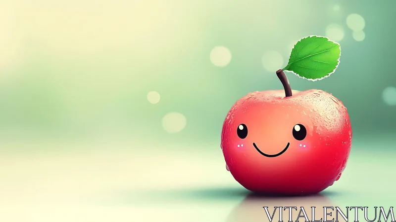 Smiling pink apple friend on a soft dreamy backdrop.