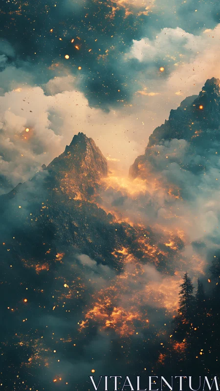 Mountains Ablaze: Where Celestial Fire Meets Stone.