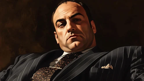 Powerful businessman reclines in sharp pinstripe suit