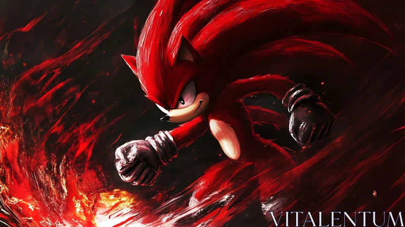 Red echidna warrior charges through blazing crimson vortex.