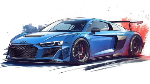 Blue Audi R8 sports car illustration with track body kit.