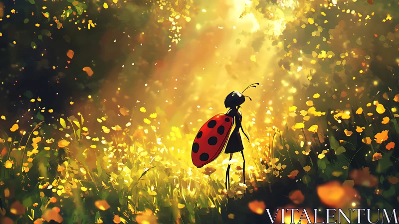 Backlit ladybug figure studies golden meadow bokeh illumination