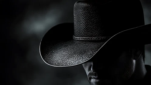 Shadowed man in textured black cowboy hat dominates frame