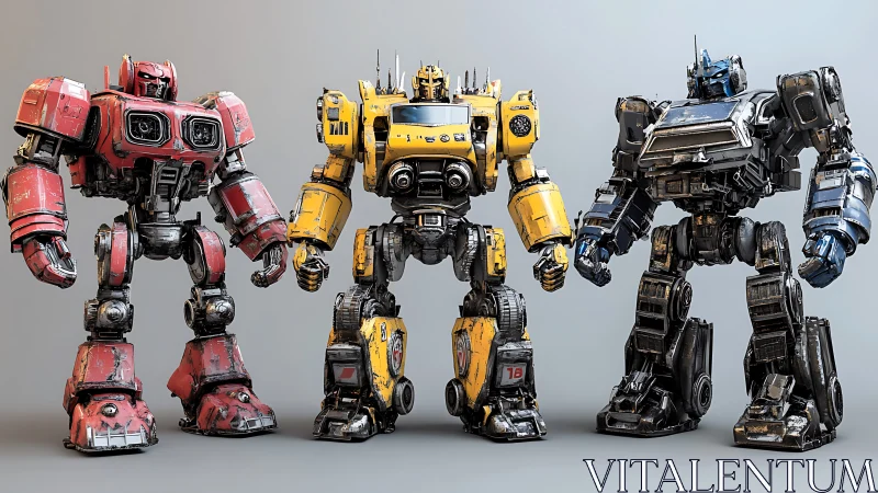 Battle-scarred robot trio quietly rehearse their heroic entrance