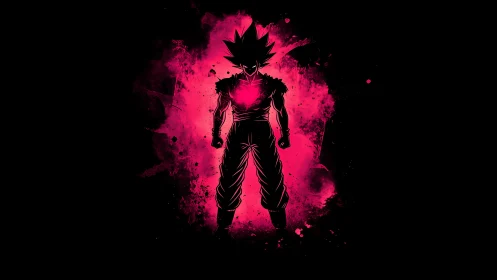Silhouetted spiky‑haired fighter stands in pink energy field