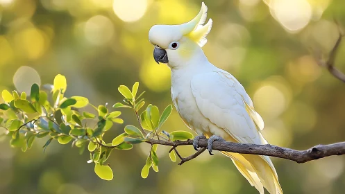 Sulphur-crested Cockatoo Perched on Branch in Soft Natural Light.