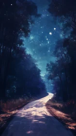 Starlit Path Through Enchanted Woods at Night.