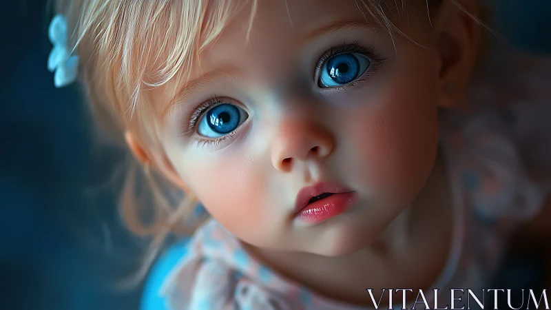 Digital close-up depicts child&rsquo;s face with stylized blue eyes