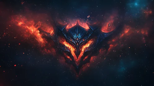 Fiery cosmic dragon spirit emerges from swirling starlight