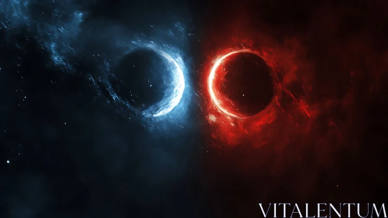 Binary eclipse nebula with opposing blue and red plasma halos