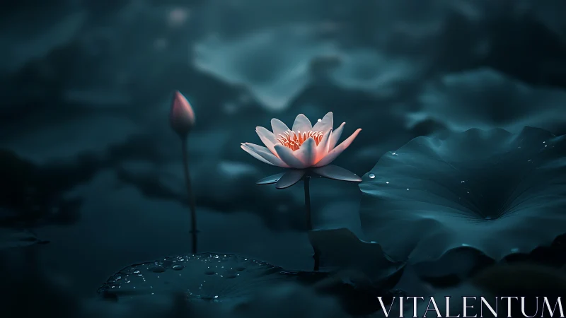 Digital painting of nocturnal lotus bloom with cinematic lighting.