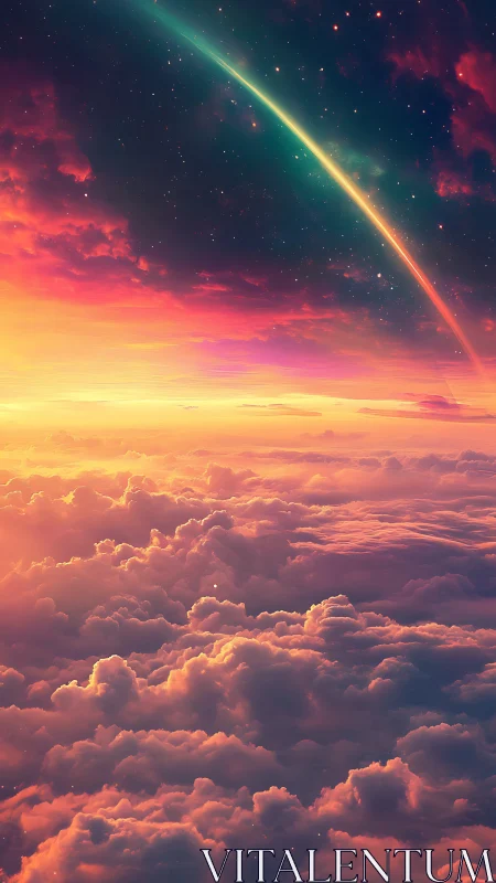 Dreamy sunset clouds under a glowing cosmic sky.