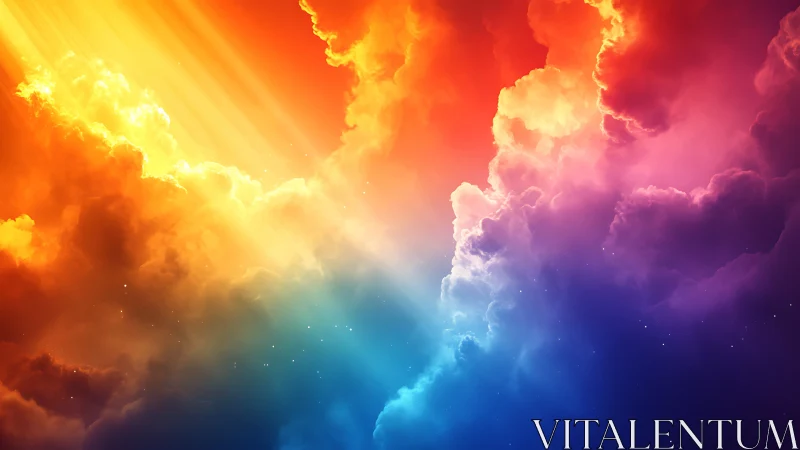 Radiant spectrum clouds merging in luminous skyscape panorama.