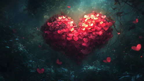 Glowing Heart Constellation Among Woodland Darkness.