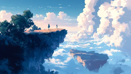 Skywalkers on a drifting cliff above cotton dreamclouds.