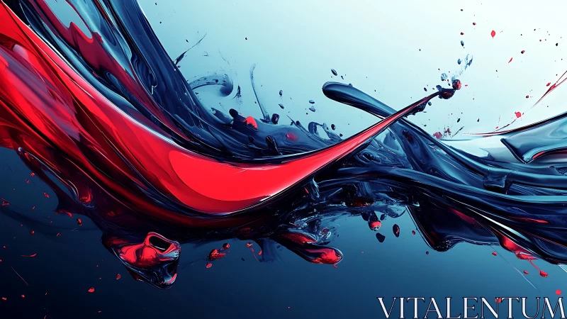 Red and dark fluid streams intersecting on light background.