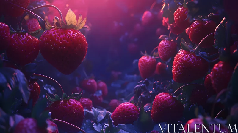 Luminous ripe strawberries rendered in cinematic 3D lighting