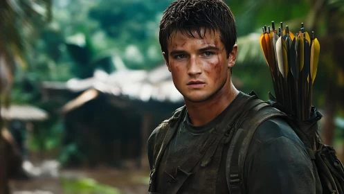 Young jungle archer stands battle-worn with full quiver.