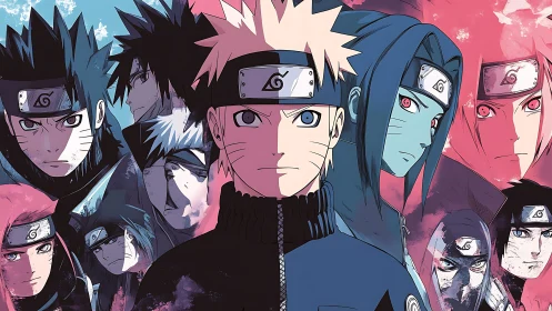 Dynamic ninja heroes stand united in bold, dramatic colors