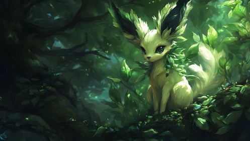 Forest spirit fox with luminous foliage and emerald eyes.
