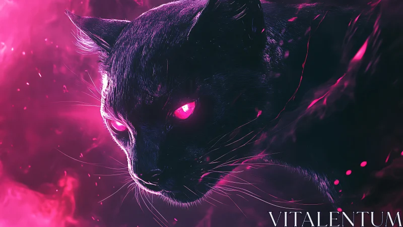 Neon Black Cat with Glowing Pink Eyes.