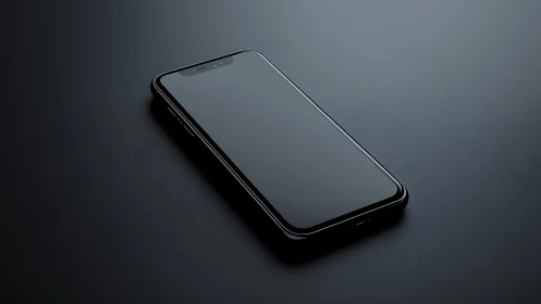 Black smartphone on dark surface with minimalist product showcase.