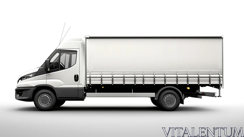 Side profile of white curtain side commercial cargo truck.