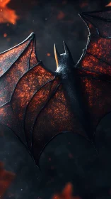 Fiery red-winged bat silhouette against dark smoky sky.