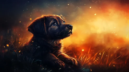 Digital canine portrait presents side profile in glowing field