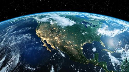 North American continent on Earth viewed from outer space.