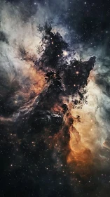 Cosmic nebula tower with glowing starfield and dust clouds.