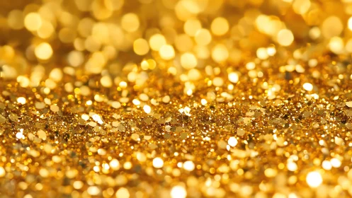Gold glitter particles form dense reflective surface field