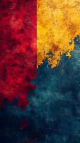 Bold tricolor abstraction blends textured blocks of color.