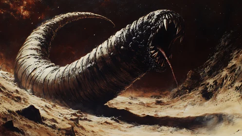 Sandstorm colossus erupts, shredding silence with obsidian fangs