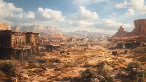 Desert ghost town lies under vast skies and red mesas