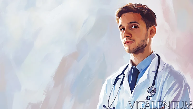 Confident young doctor standing ready to listen and help.