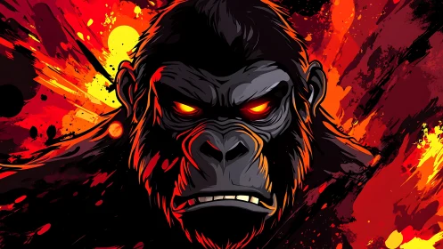 Molten-eyed gorilla storms through a lava-splashed void