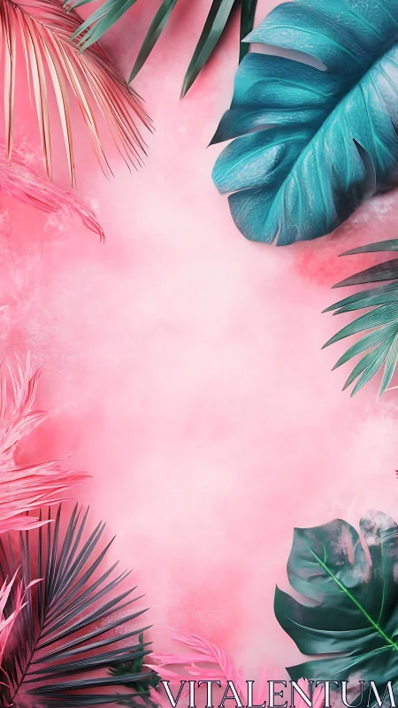 Cotton candy jungle leaves frame a dreamy tropical hush.