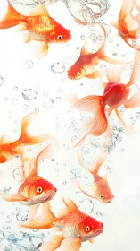 Bright orange goldfish swimming in clear water bubbles.