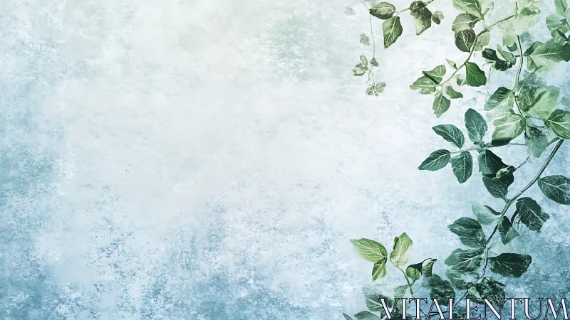 Botanical vine border on textured blue watercolor background
