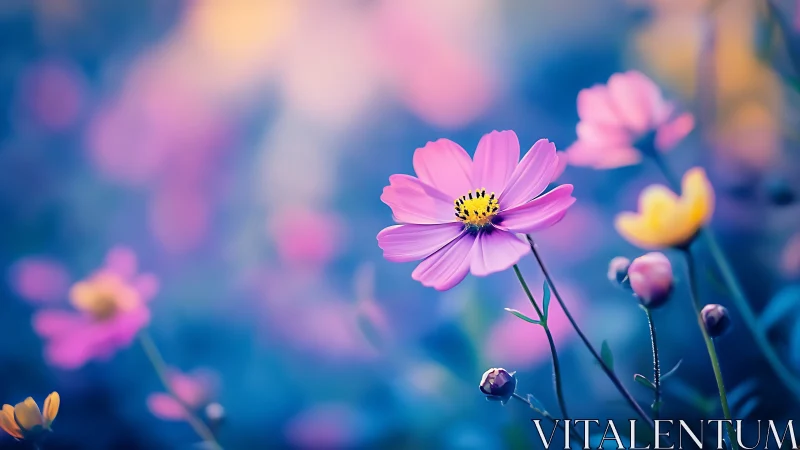 Cosmos Bipinnatus Flowers with Shallow Depth of Field Bokeh