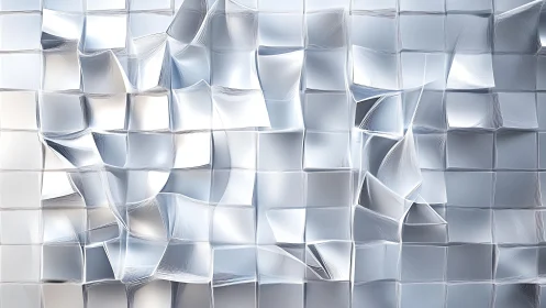 Abstract geometric grid with metallic folds, modern art style.