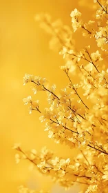 Yellow flowering branches photographed against monochromatic background
