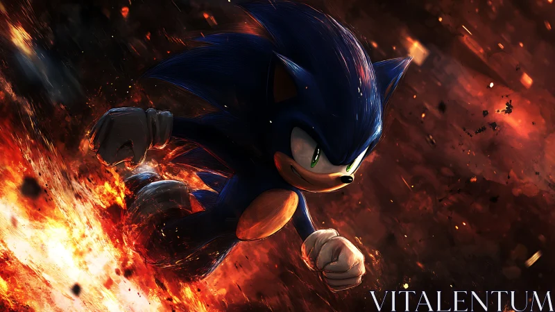 High-velocity blue hedgehog rendered in dynamic digital flames