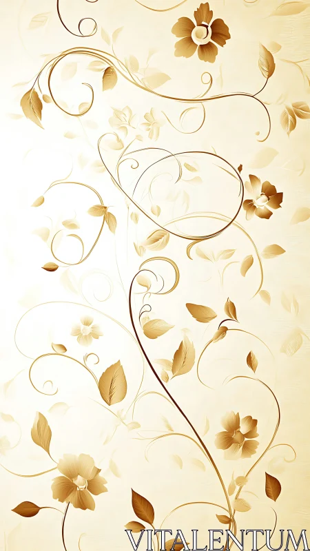 Floral vines curve across beige background in stylized pattern