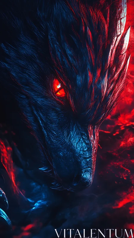 Draconic profile in high-contrast neon red and cyan lighting